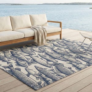 Fish Rug – Lake House Outdoor Rug, Fishing Cabin Decor, Non Slip ...
