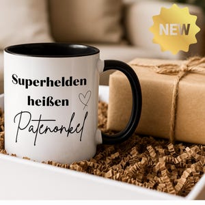 Geschenk Patenonkel – Geschenkidee Taufe & Geburtstag – Dankeschön Patenonkel Patenkind – Tasse schwarz Mug Patenonkel Patentante Taufe