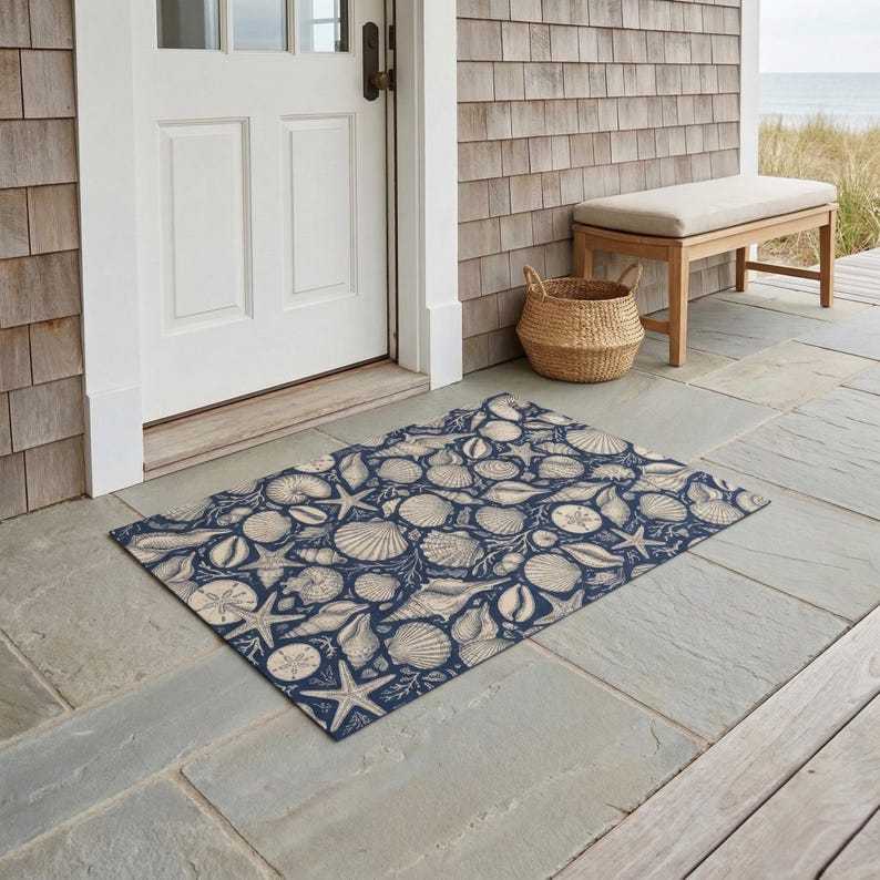 Fairpoint Sea Rug Seashell Rug – Coastal Outdoor Rug, Nautical Porch Carpet, Beach House ...