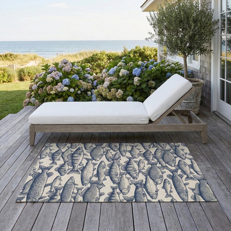 Outdoor Rug Fish Fish Rug – Lake House Outdoor Rug, Fishing Cabin Decor, Non Slip ...