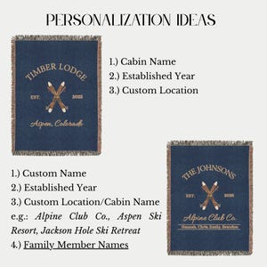 Personalized Alpine Blanket, Custom Woven Cotton Throw Ski Winter Sports Chalet & Mountain Cabin Home Decor, Family or Cabin Name Gift image 6
