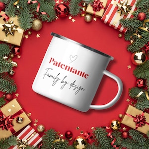 Christmas Godmother Gift, Godparent Gift Set Matching Mug, Baptism Thank You Present, Birthday Idea, festive Mug Red Enamel for Godmother