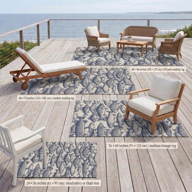 Outdoor Fish Rug Patterns Fish Rug – Lake House Outdoor Rug, Fishing Cabin Decor, Non Slip ...