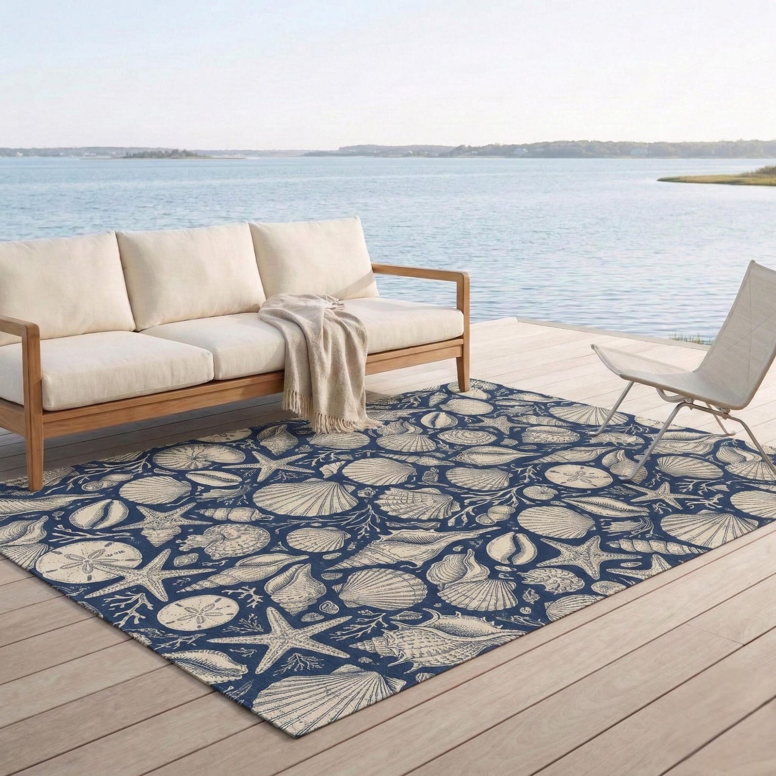 Seashell Oval Rug Seashell Rug – Coastal Outdoor Rug, Nautical Porch Carpet, Beach House ...