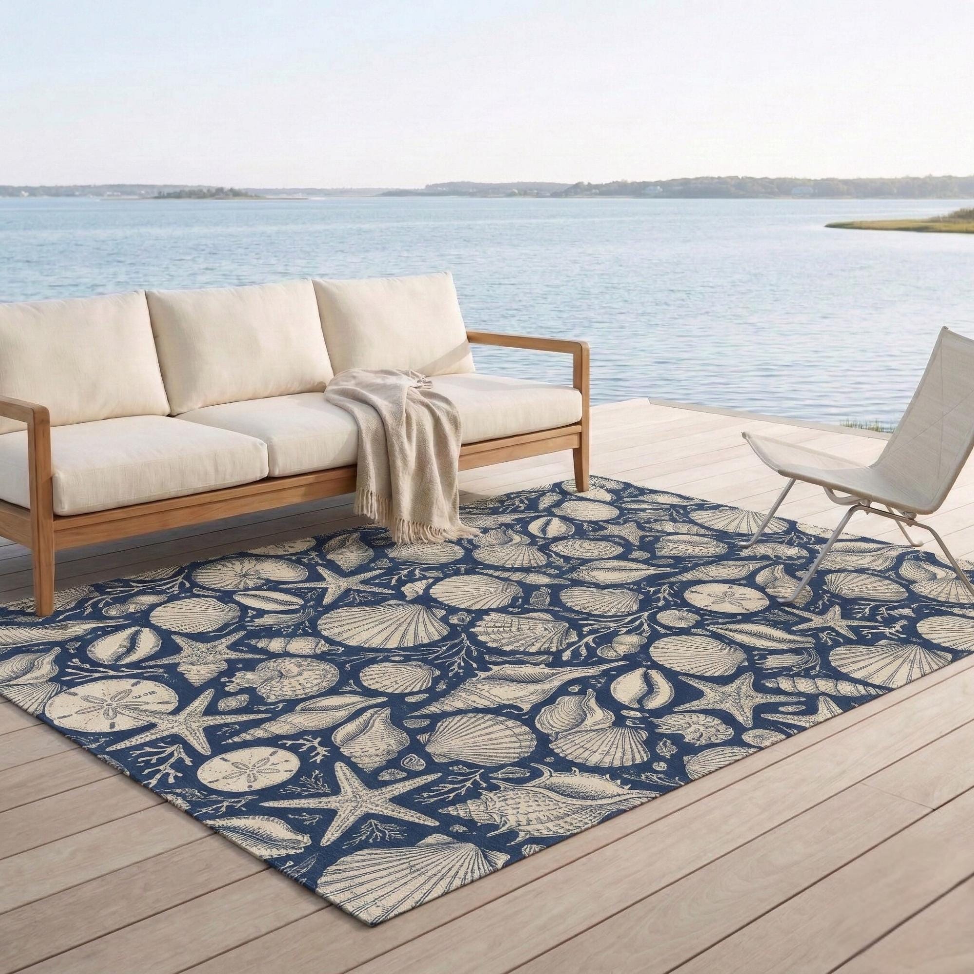 Fairpoint Sea Rug Seashell Rug – Coastal Outdoor Rug, Nautical Porch Carpet, Beach House ...