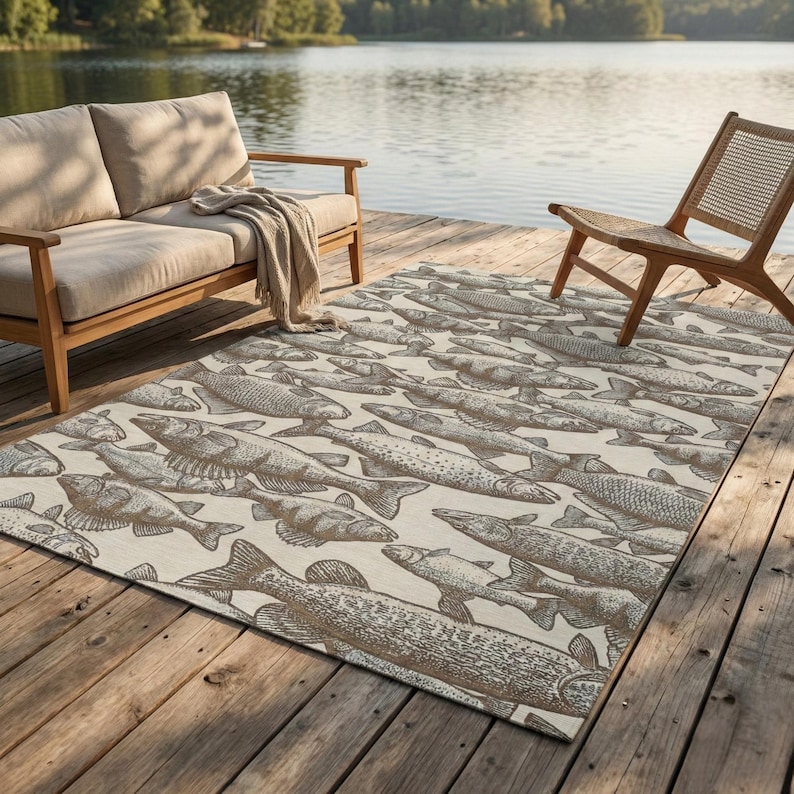 Custom Fish Can Rug Fish Rug – Lake House Outdoor Rug, Fishing Cabin Decor, Non Slip ...