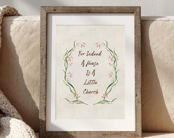 For Indeed A House Is A Little Church - St. John Chrysostom Quote Print, Vintage Wall Art, Instant Download