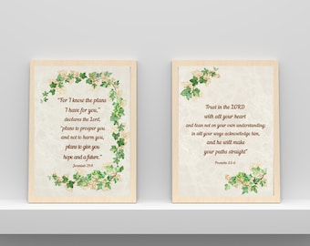 Set of 2 Bible Verse Prints Jeremiah 29:11 and Proverbs 3 5 6– Christian Wall Art Printable –Scripture Decor