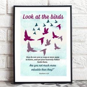 Look at the Birds Matthew 6:26  Christian Wall Art Printable  Bible Verse Decor  Scripture Quote Encouraging Digital Download Сhristian gift