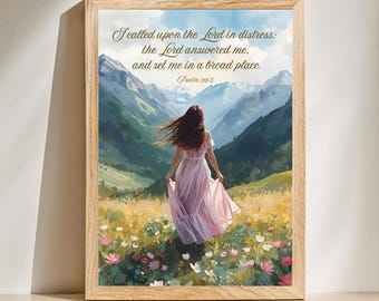 Psalm 118:5 Christian Wall Art – Floral Meadow Poster, Scripture Print, Bible Verse for Home Decor