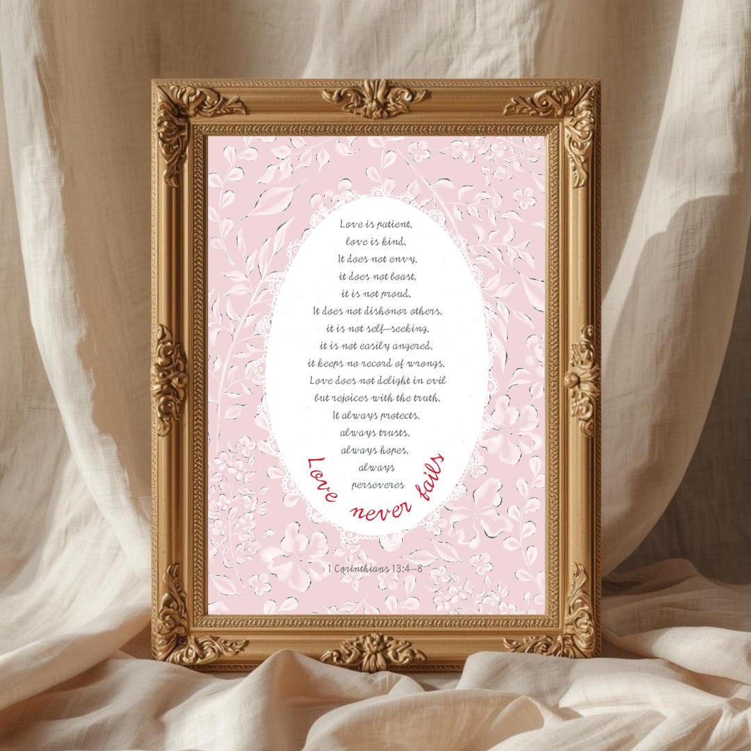 Love Never Fails Wall Art – 1 Corinthians 13 Bible Verse Printable ...