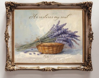 Psalm 23:3 Lavender Wall Art, Christian Faith Decor, Provence Style (Digital Download)