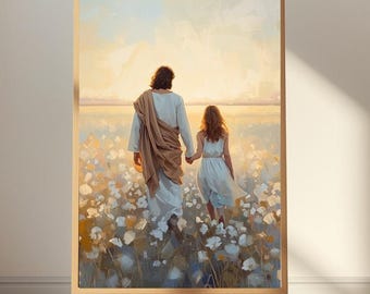 Jesus Walking With a Woman – Walk With God Art, Christian Printable, Faith Wall Decor