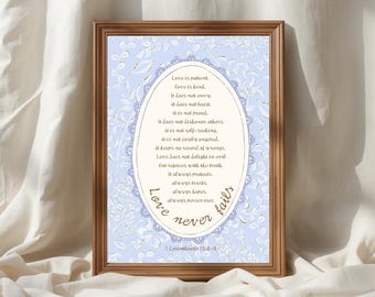 Love Never Fails Scripture Print, 1 Corinthians 13, Wedding Anniversary Gift (Digital Download)