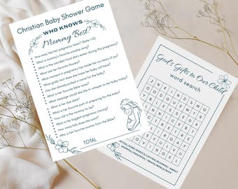 Christian Baby Shower Games: Word Search, Quiz & Blessing Card (Digital Download)