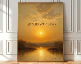 I Am With You Always Wall Art Printable – Matthew 28:20 Bible Verse Print, Vintage Christian Sunset Decor, Scripture Download