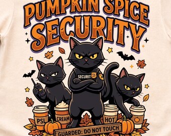 Pumpkin Spice Security PNG, Black Cat Halloween PNG, Funny Fall Cat PNG, Autumn Coffee Png,  Digital Download