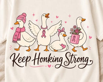 Funny Goose Breast Cancer Awareness PNG, Pink Ribbon Goose Shirt Design, Breast Cancer Awareness Month PNG, Cancer Support PNG, Sublimation