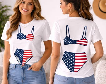 Patriotic Bikini PNG Bundle, American Flag Swimsuit Clipart, Preppy Lake Girl Beach Png, Summer Beach Png Digital Download