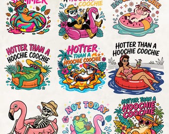 Hotter Than A Hoochie Coochie PNG Bundle, Funny Summer Tropical Animal PNG Designs, Pool Float PNG, Vacation Shirt Design