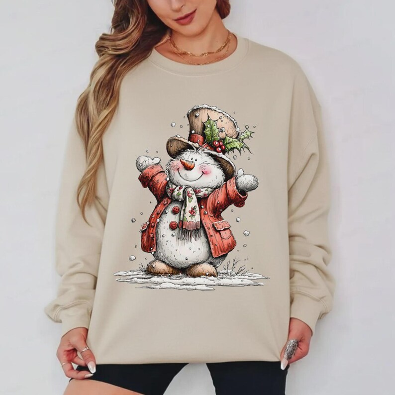 Nyckfull akvarell snögubbe clipart-paket | Jul PNG-grafik (digital nedladdning) bild 4