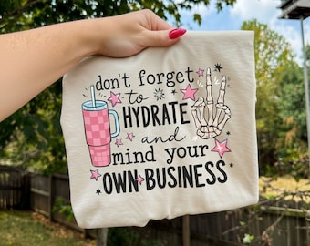 Sassy Skeleton Hand PNG, Hydrate Reminder Sublimation Design, Trendy Skull Shirt (Digital Download)