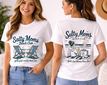 Salty Moms Beach Club PNG Bundle, Summer Beach Mom SVG Png, Coastal Mom Sublimation Design, Retro Beach Shirt PNG, Girls Just Wanna Have Sun
