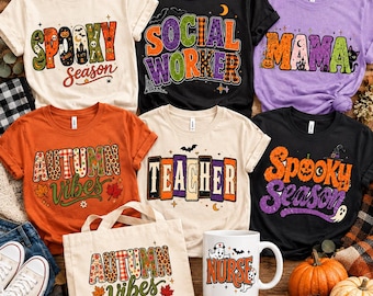 Distressed Halloween Typography PNG Bundle, Spooky season png, Autumn vibes png, Spooky mama teacher svg, Dark Humor Shirt D, Fall PNG