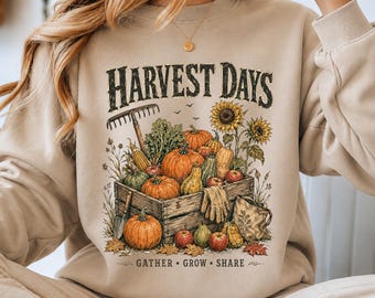 Harvest Days PNG SVG, Retro Pumpkin Patch PNG, Distressed Fall Png, Vintage Autumn Shirt Design, Trendy Fall Sublimation Design