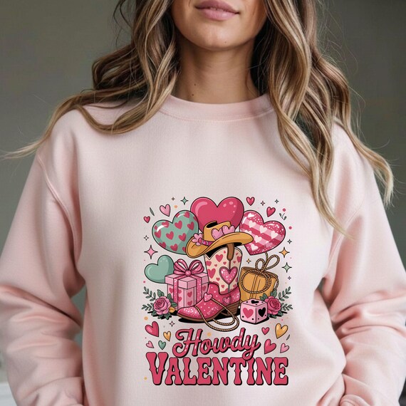 Howdy Valentine PNG, Western Valentine PNG, Cowgirl Love Hearts Clipart, Retro Country Valentine PNG Digital Download