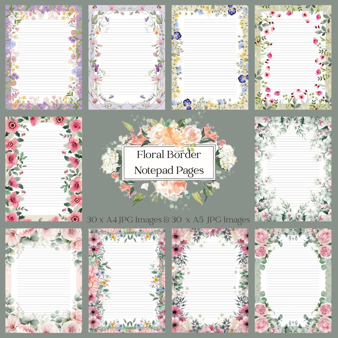 Floral Border Notepad Pages: A4 & A5 JPG Digital Download - Etsy