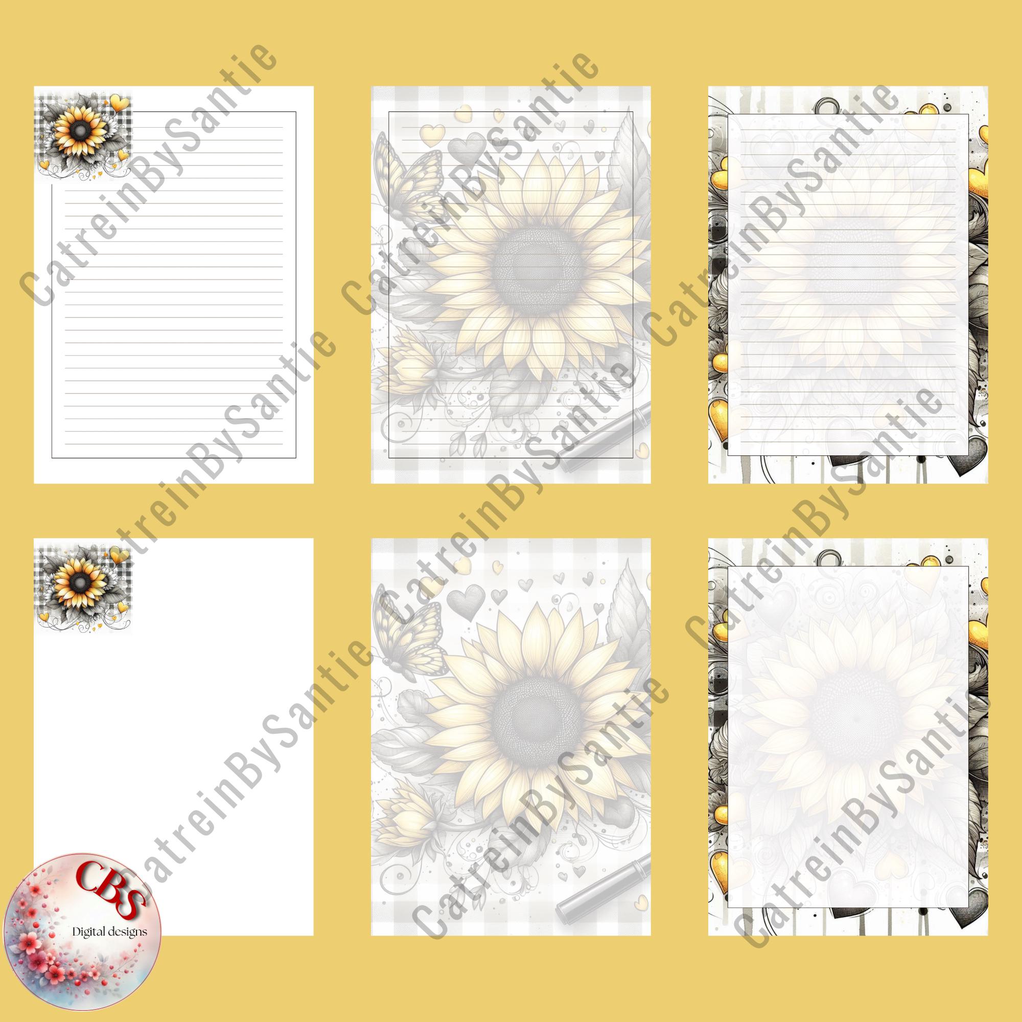 Sunflower Notepad Pages Covers Lined Unlined Printable Set - Etsy