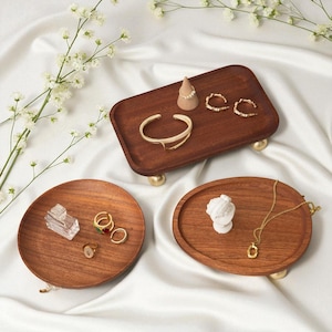 Solid Wood Jewelry Organizer Tray: Ring, Earring, Necklace Display