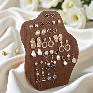 Vintage Walnuss Holz Ohrring Halter: Boho Schmuck Organizer Display