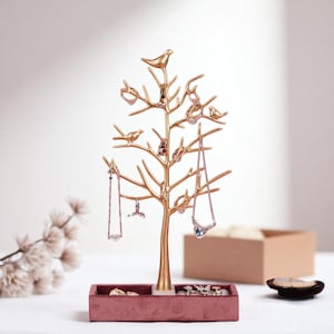 Espositore per gioielli in oro - Elegante organizer per anelli, orecchini, collane - Regalo per lei per comò e camera da letto