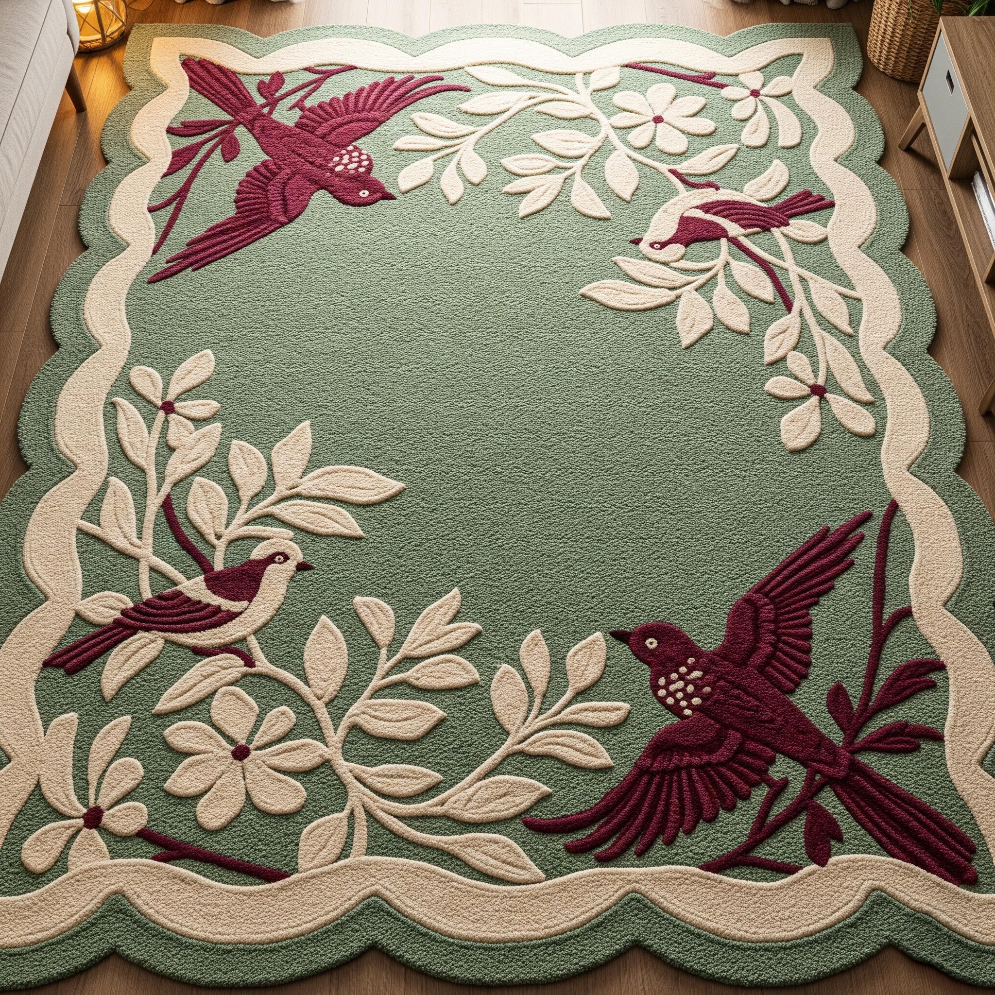 Tapisserie Murale MCM Tissée Main – Oiseaux Et Fleurs – Laine 41x26 Pouces