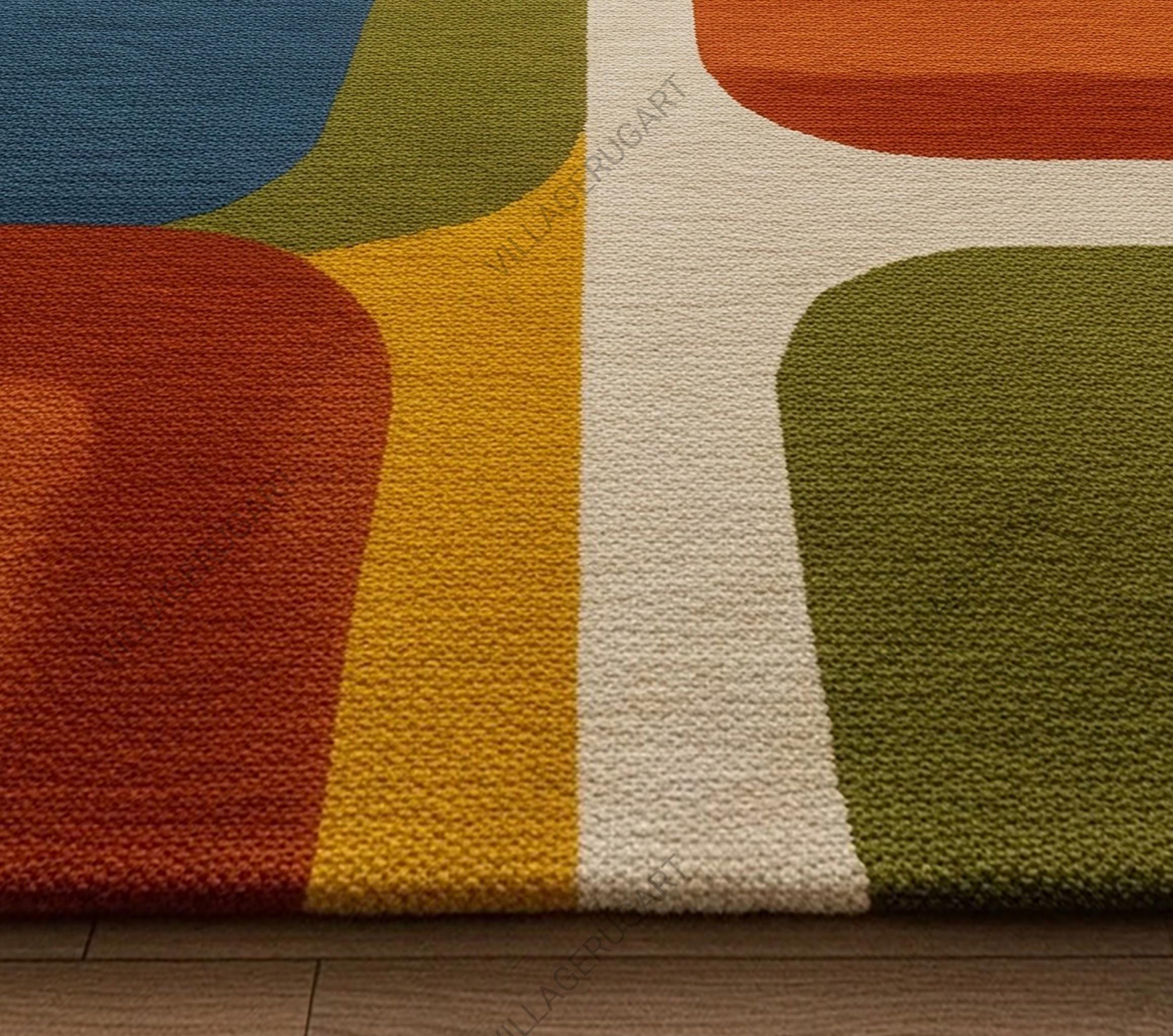Colorful Abstract Wool Rug, Mid Century Hand Tufted Living Room Area ...