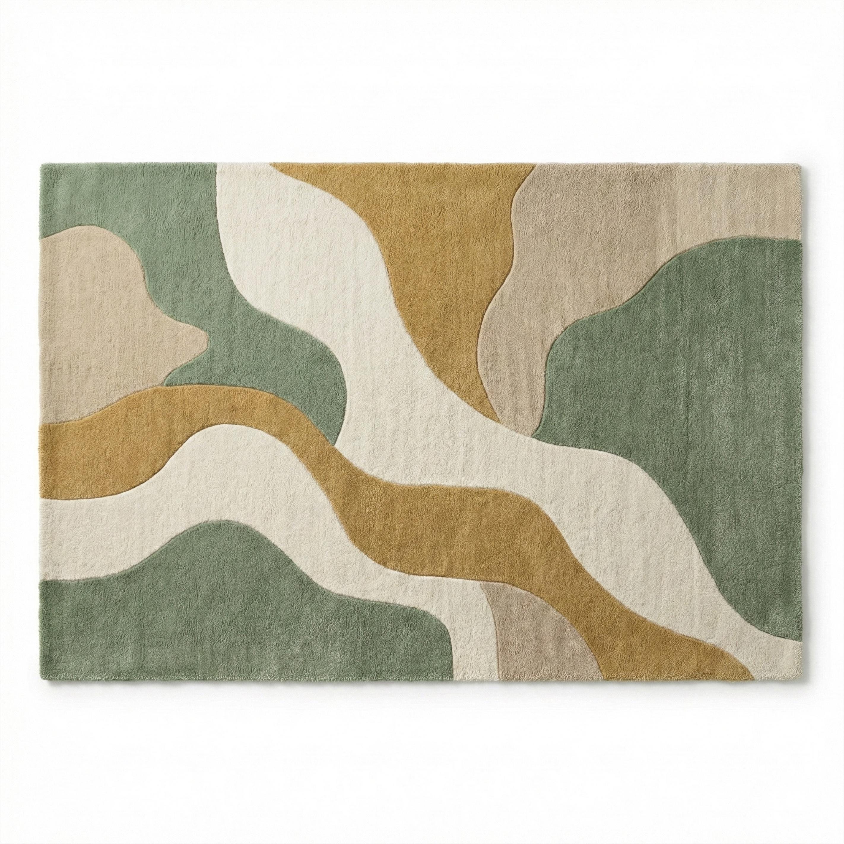 Wavy Small Rug Sage Green Ivory Wavy Rug, Abstract Tufted Wool Area Rugs for Bedroom ...