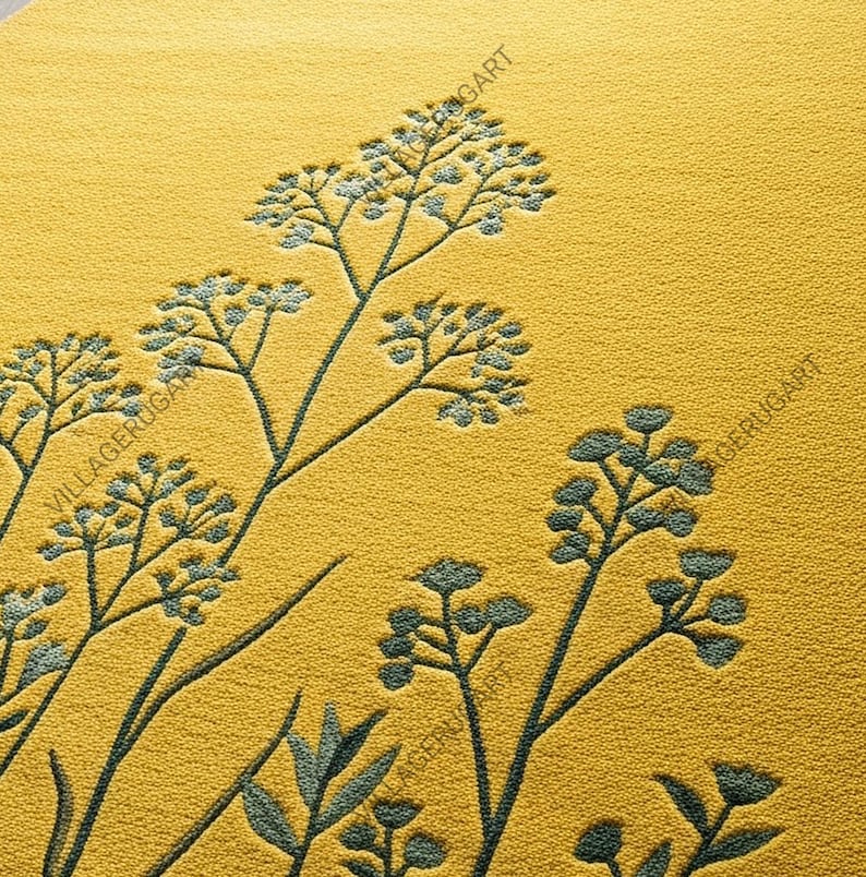 Mustard Yellow Floral Wool Rug, Modern Hand Tufted Oval Area Rugs - Etsy