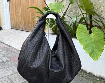 Handmade Hobo Bag Black Python Leather : Handmade Luxury, Large
