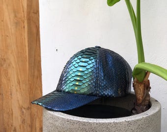 Handmade Genuine Python Leather Cap: Green, Navy, Bali Crafted