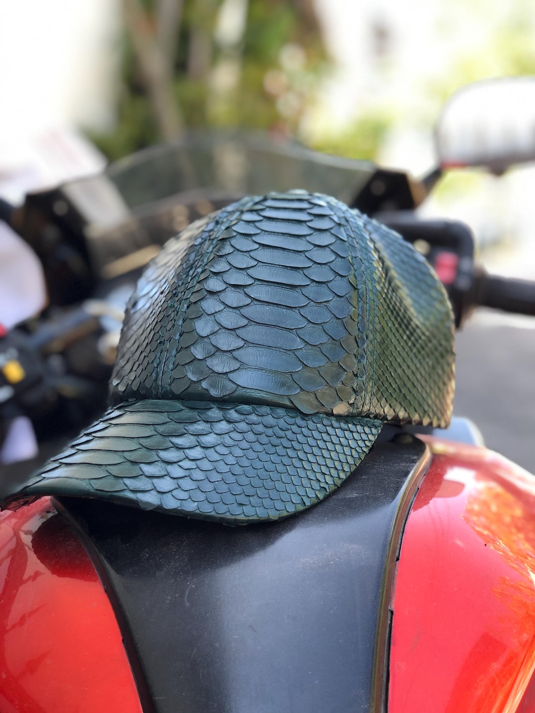 Green Python Skin Cap: Handmade Exotic Leather Hat - Etsy