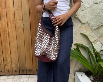 Handmade Studded Bag Leather Burgundy Color
