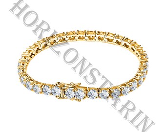 Moissanit Tennis Armband: 14K Vergoldetes Sterling Silber, Unisex