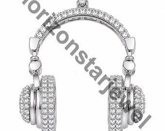 Sterling Silver CZ Headphones Pendant Necklace, Iced Out Rapper Music Charm
