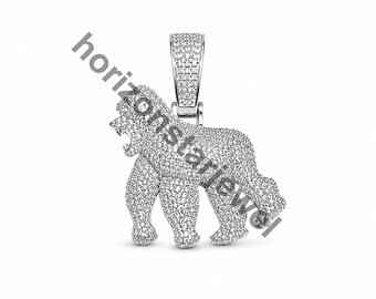 Gorilla Pendant Necklace | White Gold Plated CZ Diamond Ape Charm | Hip Hop Jewelry