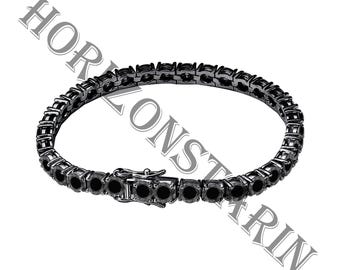 Black Spinel Tennis Bracelet: Sterling Silver, Black Gold Plated, Unisex
