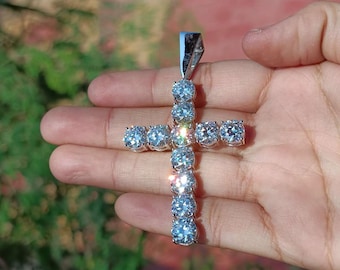 Large Moissanite Cross Pendant | 22CTW Sterling Silver Religious Jewelry