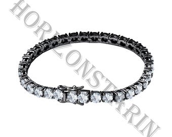 Moissanite Tennis Bracelet: 925 Sterling Silver, 14K Black Gold, D/VVS1