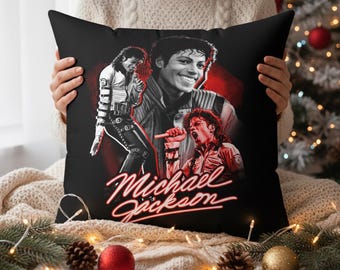 Almohada cuadrada con retrato de Michael Jackson, Rey del Pop / Decoración de íconos musicales